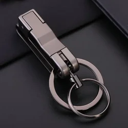 Men Waist Hanging Anti-lost Double Ring Removable Key Chain Metal Double Keyring Auto Pendant Belt Keychain Accessories Gift