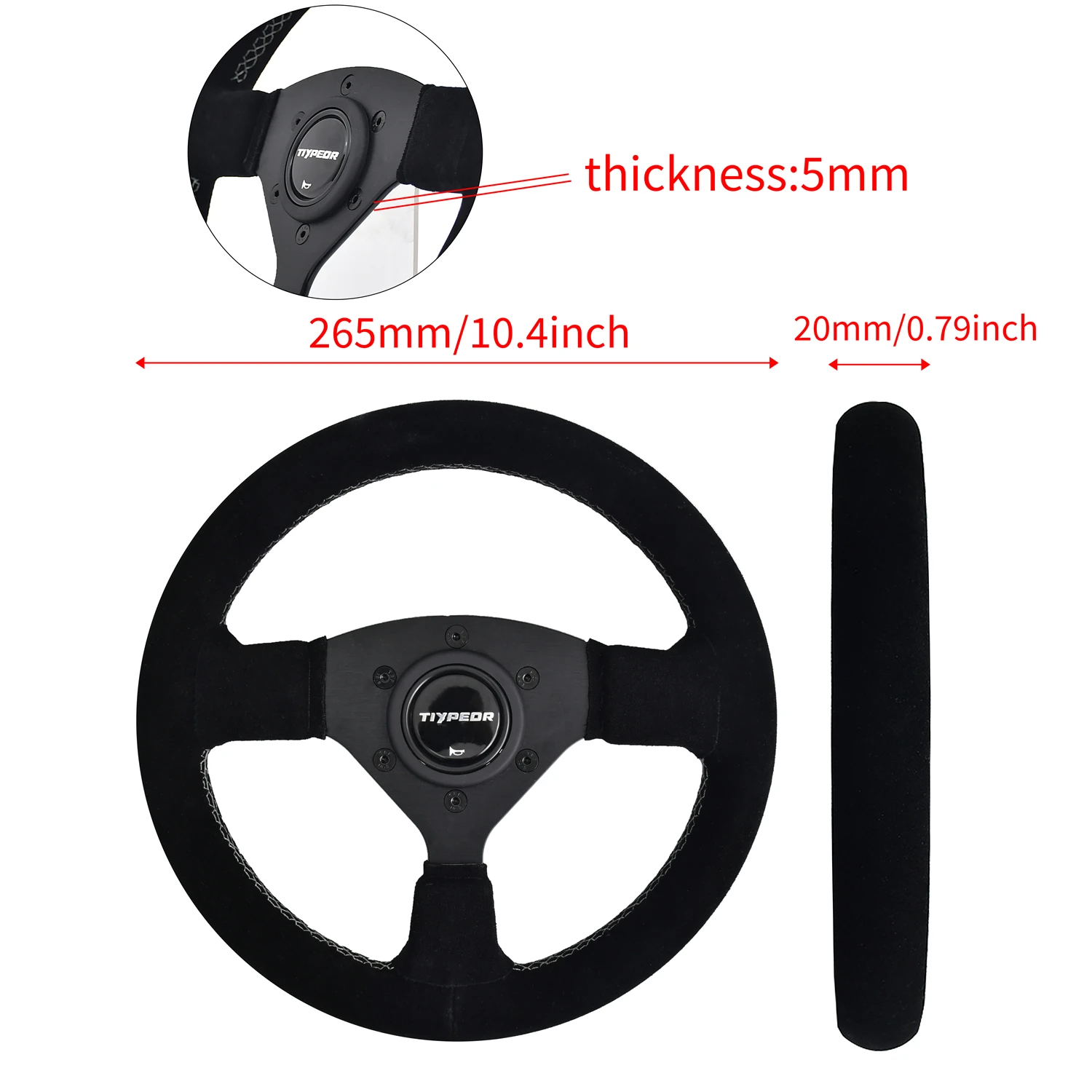 JDM 265mm Small Size Tiypeor Steering Wheel Suede Drift Flat Bracket 3 Spoke Steering Wheels