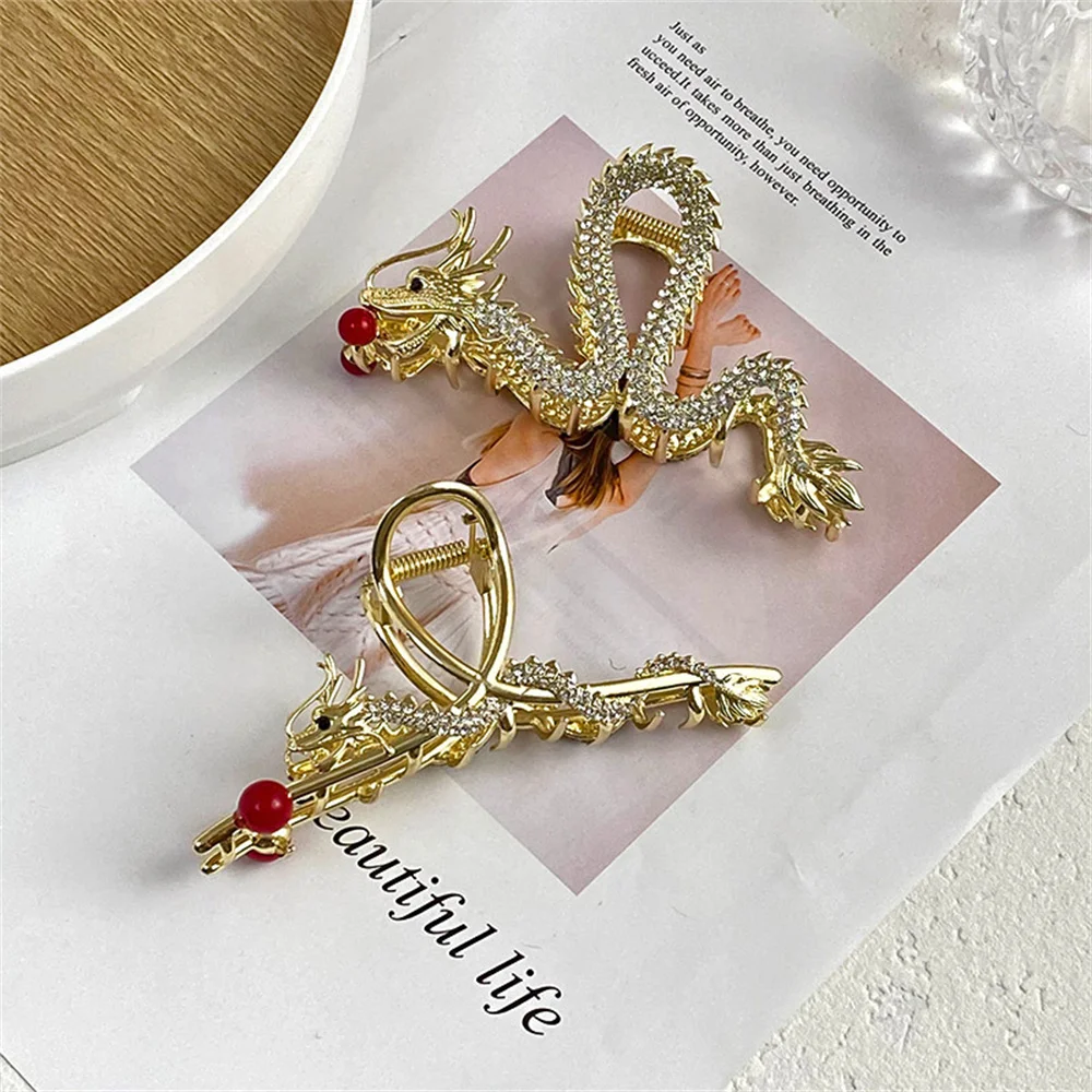 Dragon Hairpin With Pearl Zodiac Dragons Hair Claw Women Simple Metal Hair Accessories 2024 Chinese New Year Decoration Gifts