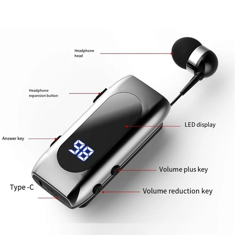 K55 Lavalier سماعة لاسلكية في الأذن ، شاشة رقمية ، مقاومة للماء ، كابل أعمال ، بلوتوث الترا ، ساخن