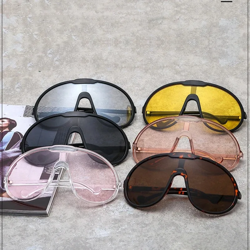 Integrated Conjoined Sunglasses Summer Oversized Hd Lens Shades New Y2K Vintage Round Sun Glasses Outdoor Uv Protective Goggles