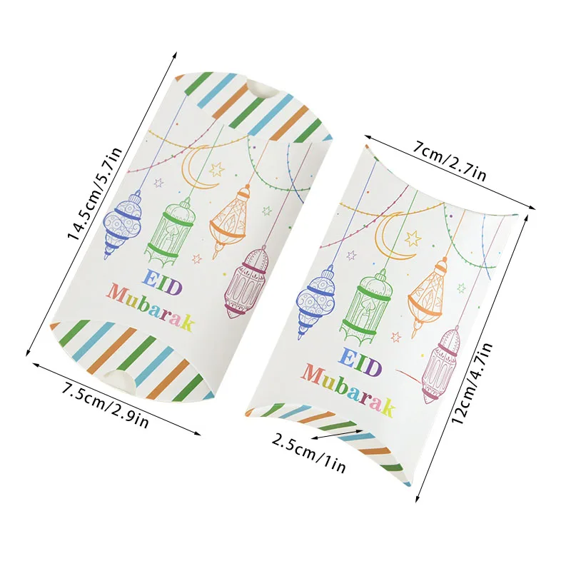 10Pcs Eid Mubarak Candy Box Pillow Shape Ramadan Kareem Gift Box For Cookies Handmade Favors Package Ramadan Decoration 2025