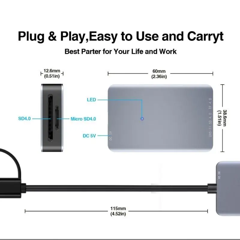 31ba due interfacce USB e tipo C Lettore schede memoria, supporta UHS SD4.0/MicroSD4.0 per compatibilità del