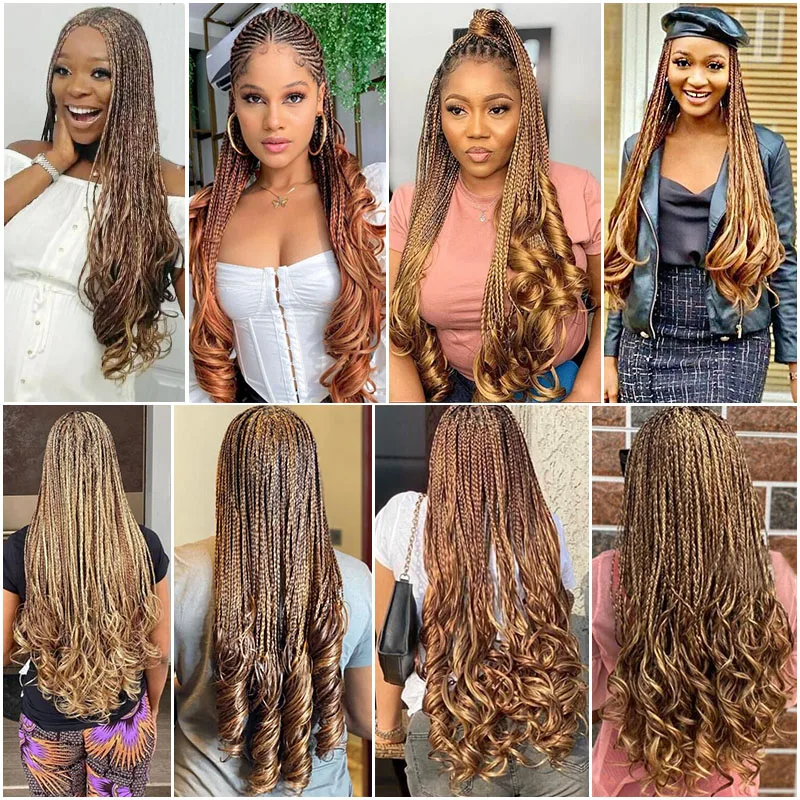 Tresses synthétiques à boucles en spirale pour femmes, 22 pouces, tresses au Crochet, pré-étirées, ombré, noir, brun, blond