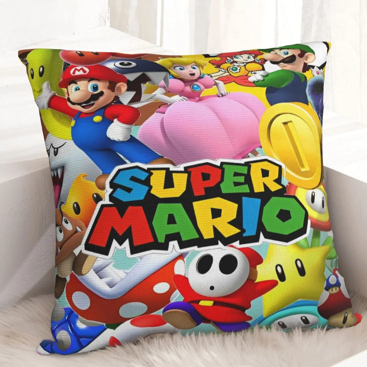 

Marios Cartoon Pillowcases Polyester Car Super Game Cushion Case Funny Decorative Pillowcase 45*45