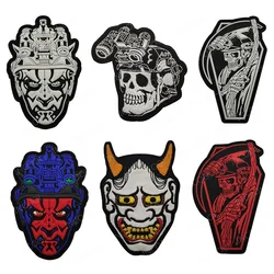 Japanese Devil Mask Rubber PVC Patches Death God Skull Embroidered Shoulder Decorative Armband Appliqued Patch For Jacket