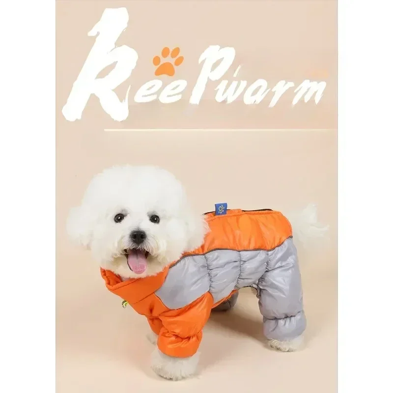 

Winter Small Dog Cotton Coat Thickened Warmth Small Dogs Can Store Pet Clothings Four Legged Reflective Waterproof Puppy Clothes