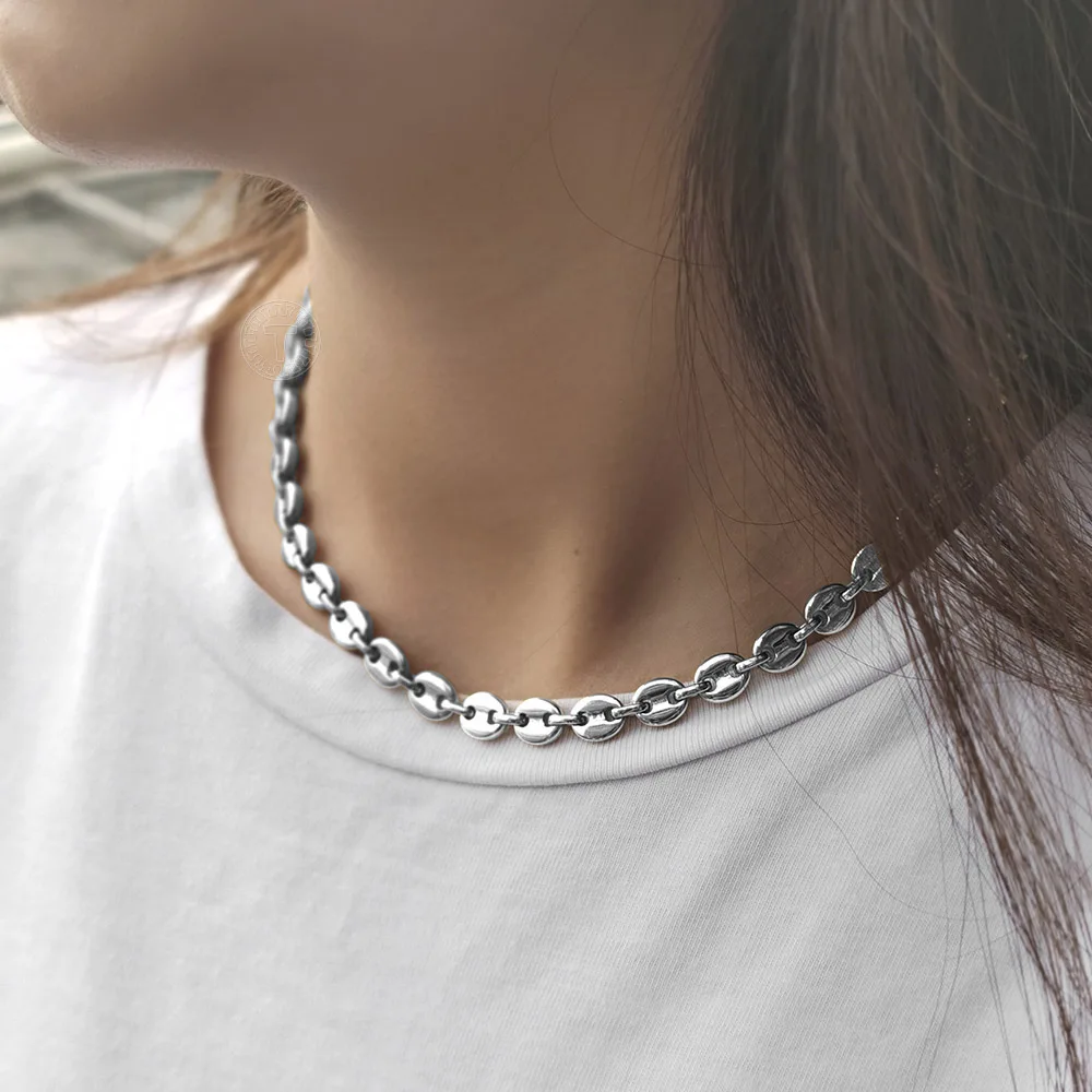 Coffee Beans Link Chain 7/9/11MM Necklace Gold Color Silver Color Stainless Steel Men Women Geometric Rope Jewelry Wholesale