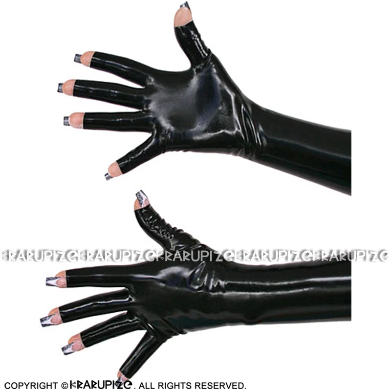 Black Sexy Arm Length Latex Gloves With Cutting At Front Rubber Mittens ST-0067