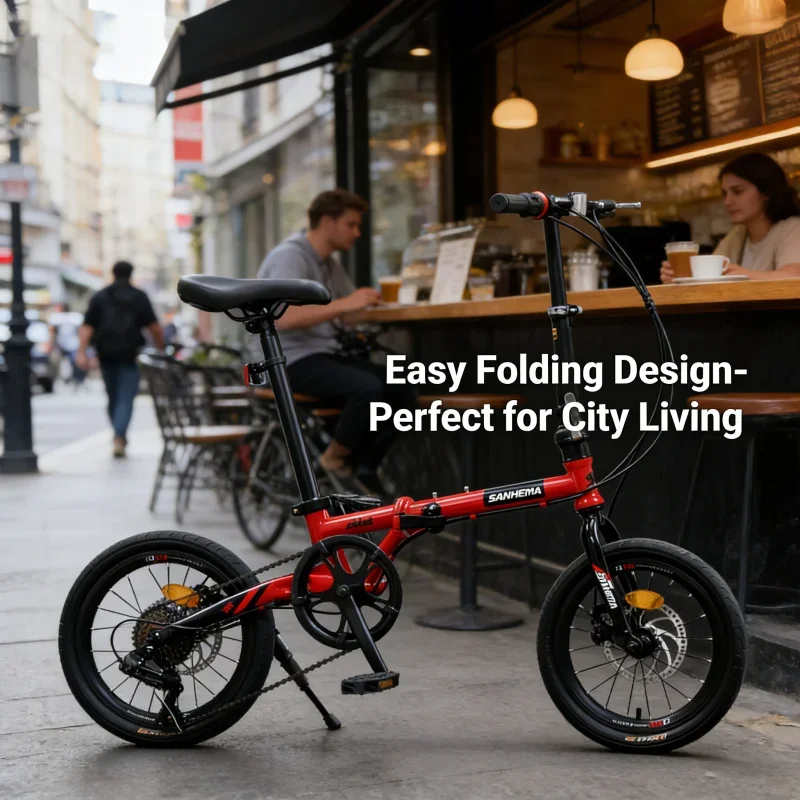 

16-дюймовый красный 6-скоростной складной велосипед Rixi — экономичное издание, сверхлегкий портативный складной велосипед для взрослых, мужчин и женщин с двойным B