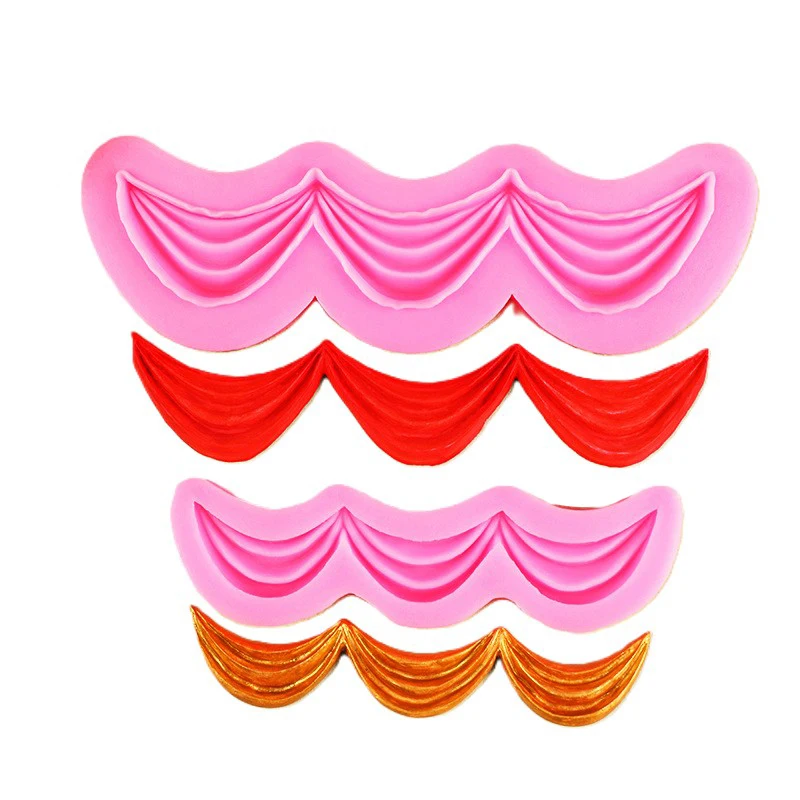 웨이브 패브릭 커튼 크라운 요리 도구 케이크 장식 실리콘 곰팡이 굽기 퐁당 설탕 보우 주방 액세서리