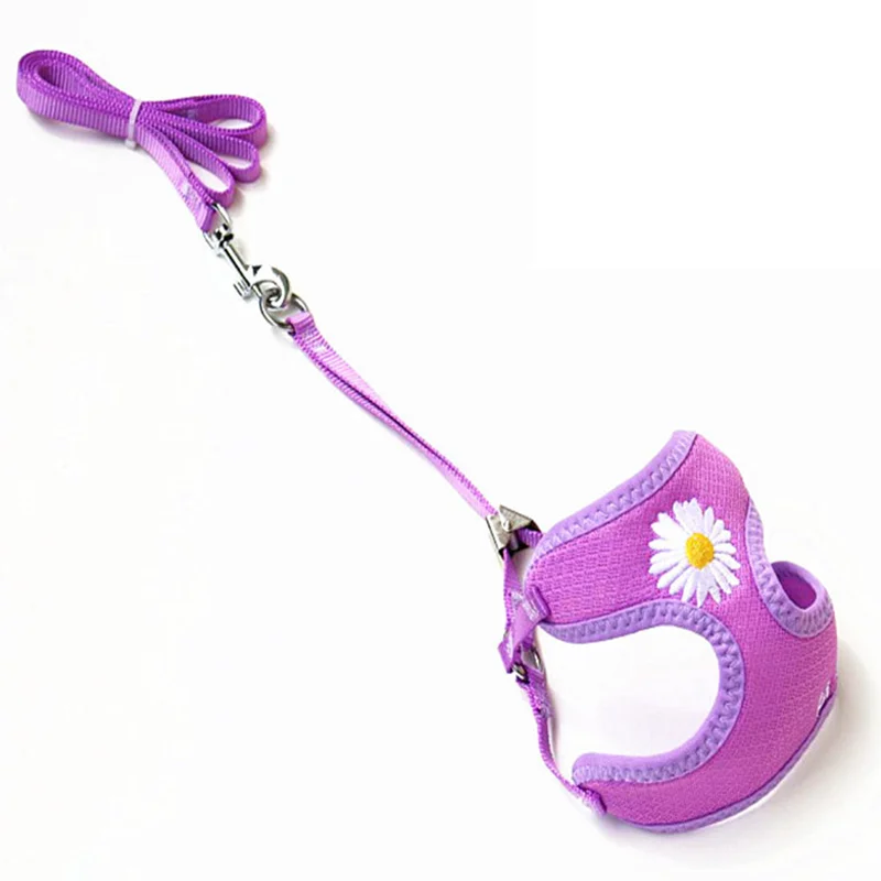Daisy Embroidery Breathable Dog Harness and Leash Set, Adjustable Pet Harness Vest for Small Dogs Pet Supplies - view 6