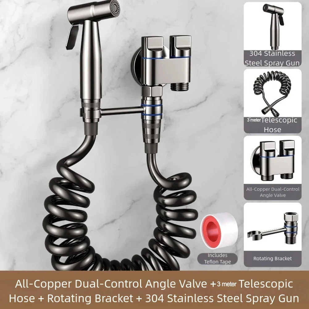 

1Set Handheld Toilet Bidet Spray Kit Stainless Steel Spray-Gun Shower Bathroom Accessories Dual Control Valve Faucet Tool Parts