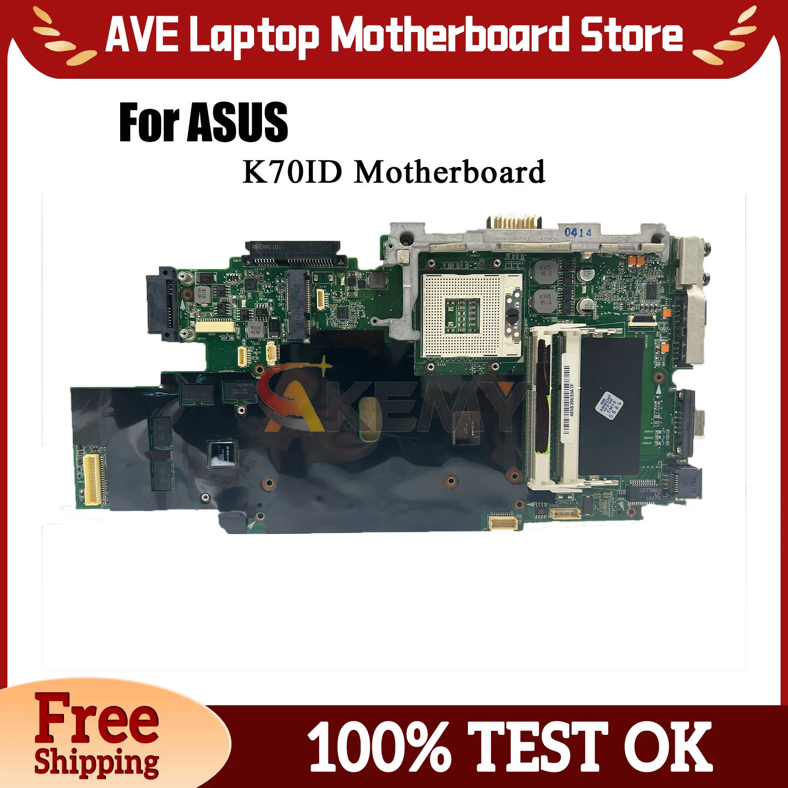

K70ID Laptop Motherboard For ASUS K70ID K70I Notebook Mainboard This item is in stock 100% tests OK fast shipping High quality