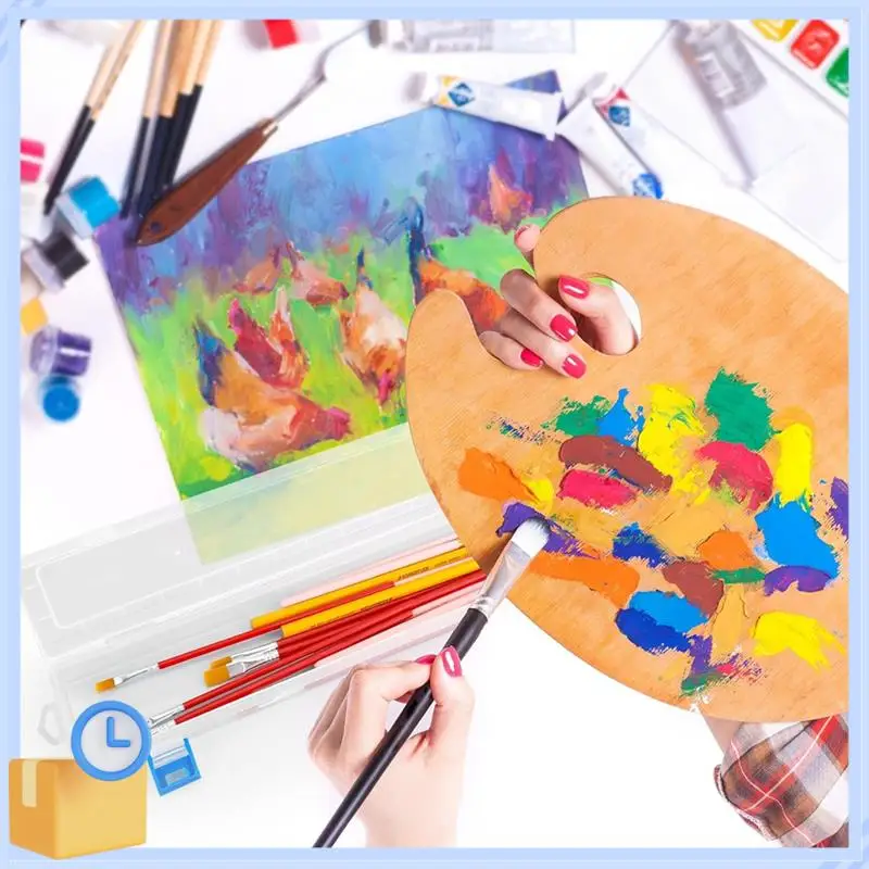 Popular 6Pcs Plastic Paint Brush Storage Box,13 Inch Clear Paint Brush Holder Drawing Pen Container With Buckle Plastic Paint