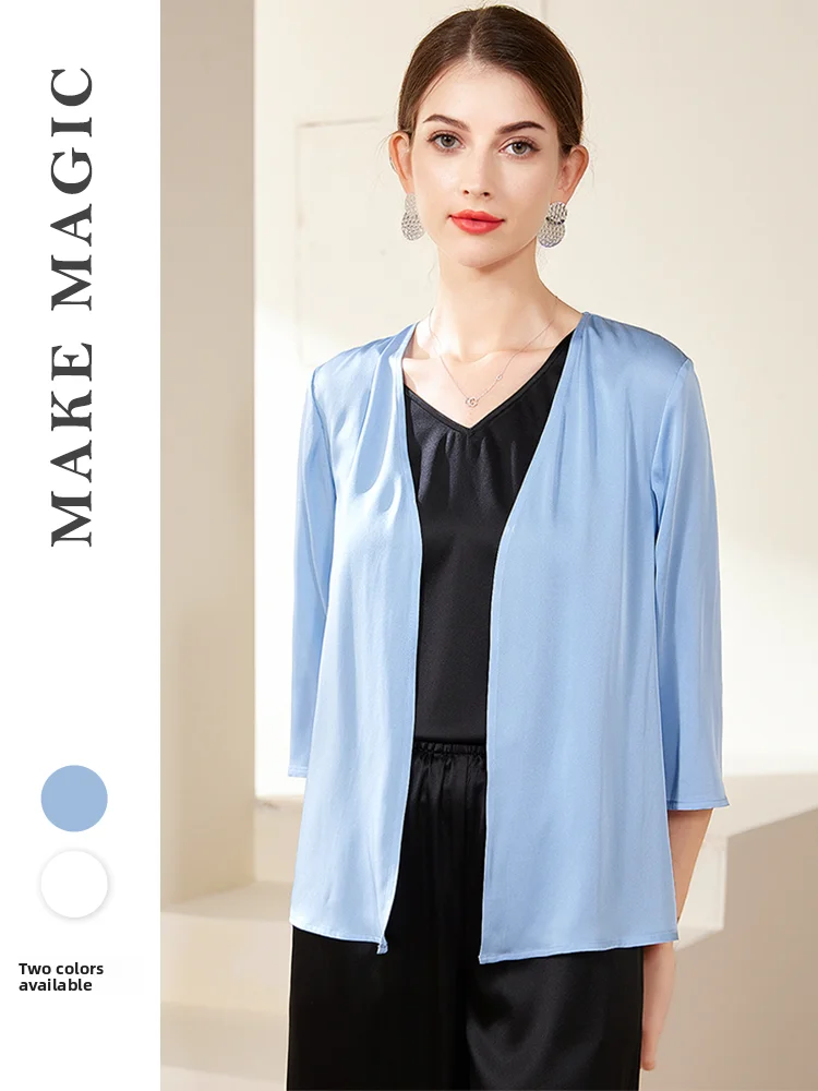 

Tomei 2026 Summer New Silk Seven-Quarter Sleeve Air Conditioning Sun Protection Dual-Purpose Women's Open Cardigan