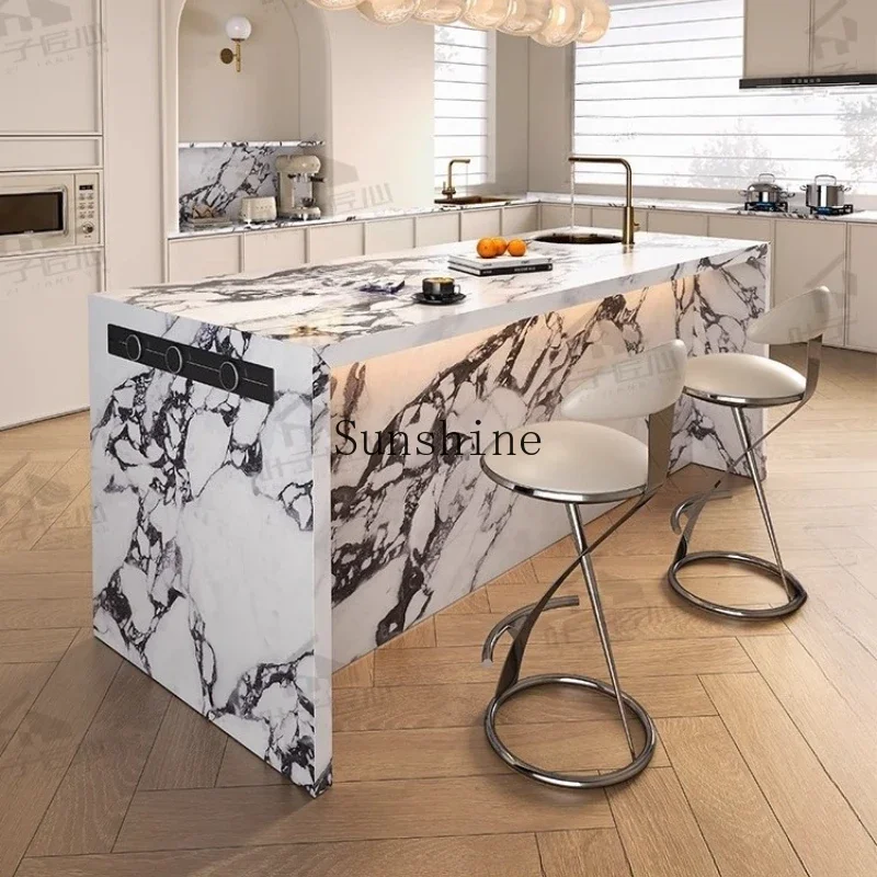 Opening method Kitchen Island table Dining table Integrated household living room Villa Bulgari rock slab Bar multi-function  FT