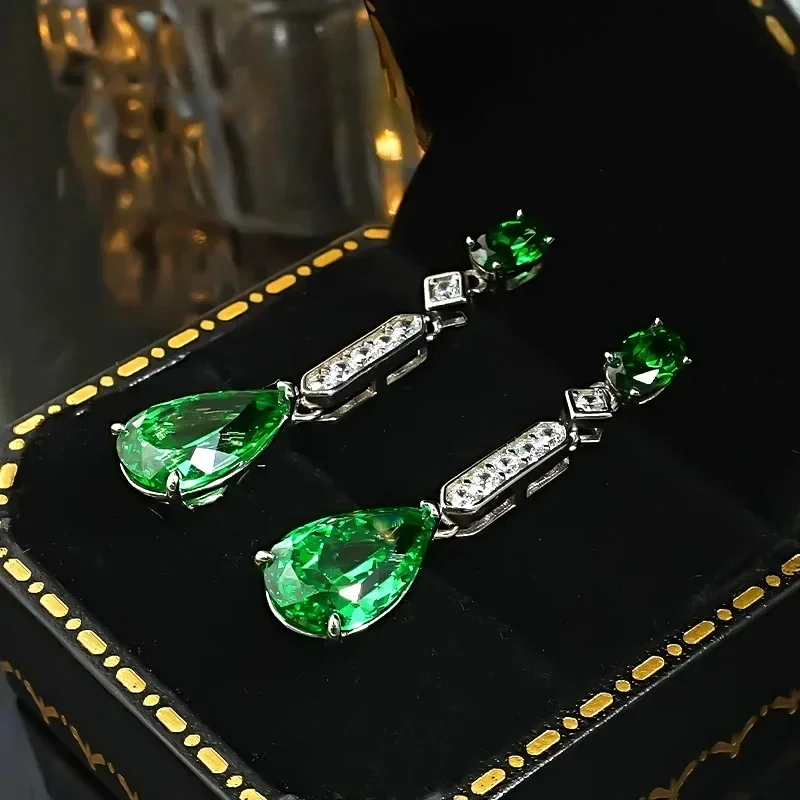 Shaffley Green Water Drop Earrings 925 Silver Gold Plated Earrings Light Luxury Niche Grandmother Green marry Jewelry