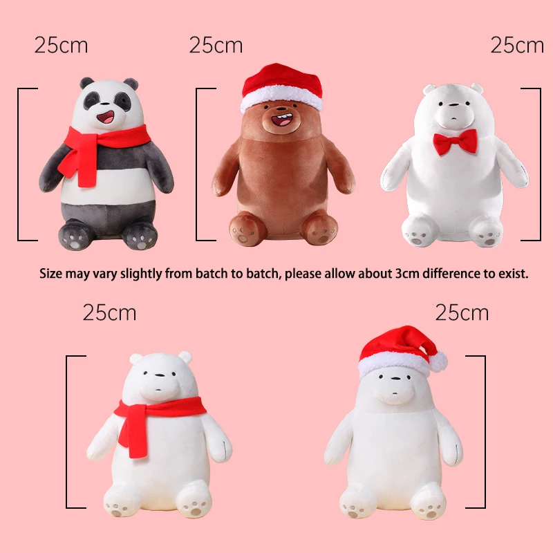 Pluszowa zabawka świąteczna We Bare Bears |   Śliczna wypchana lalka Icebear 25cm |   Prezent świąteczny dla dzieci Cartoon Animal