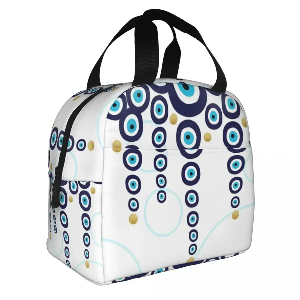 Blue Gold Evil Eye Hanging Beads Thermal Insulated Lunch Bags Nazar Hamsa Bohemian Portable Lunch Tote Multifunction Food Box