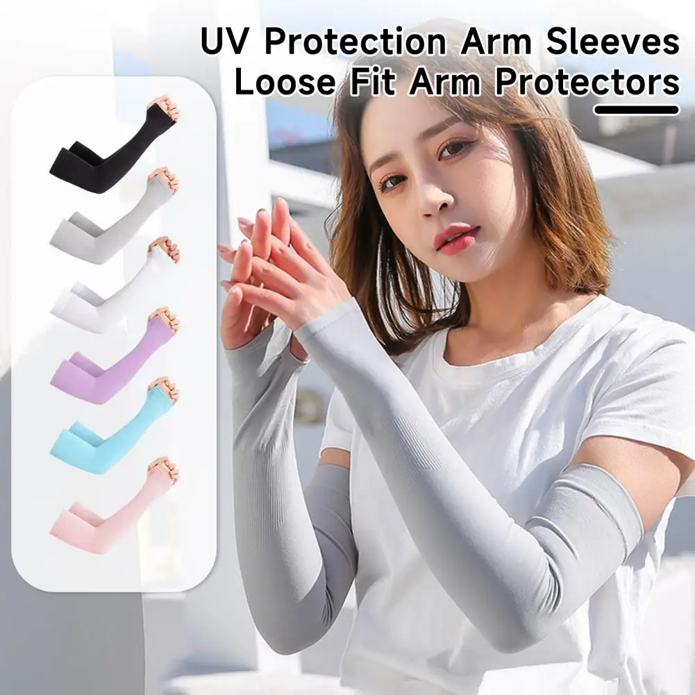 1 Pair Unisex Ice Silk Sleeves Thin Anti-UV Sun Protection Covers Breathable Cycling Outdoor Fishing Cooling Arm Sleeves