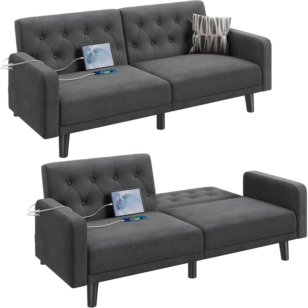 63 أريكة سرير فوتون صغيرة قابلة للتحويل مع منفذي USB ومسند ظهر قابل للاستلقاء ومساند للذراعين قابلة للإزالة، حديثة في منتصف القرن #1