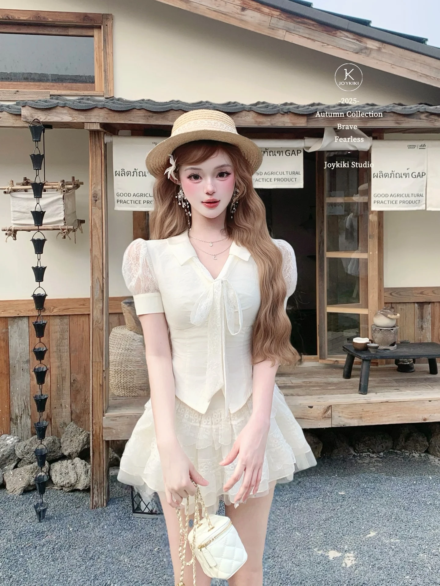 

Sweet Style Women's Slim Fit Shirt And High Waist Skirt Set Short Sleeve High Waist Two Piece Suit JOYKIKI Summer Fashion