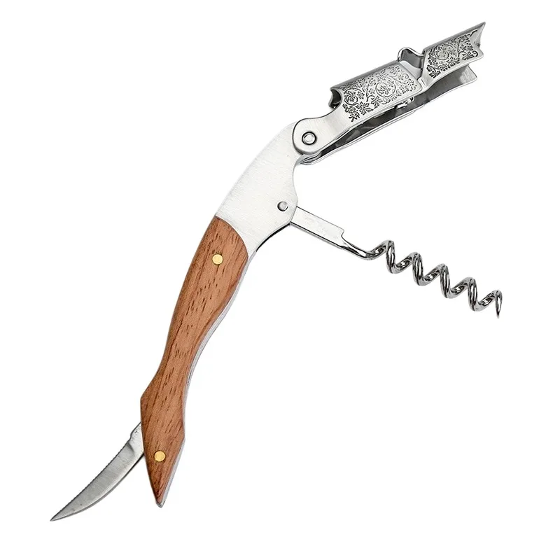 Professional Waiters Corkscrew,Wine Key with Ergonomic Wood Grip, Beer Bottle Opener, and Foil Cutter