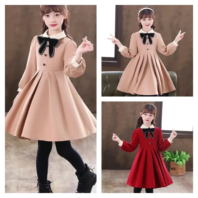 

Популярное кавайное модное платье для девочек, студенческое весенне-осеннее повседневное топы с длинными рукавами и лацканами с героями мультфильмов, платье принцессы, детская одежда