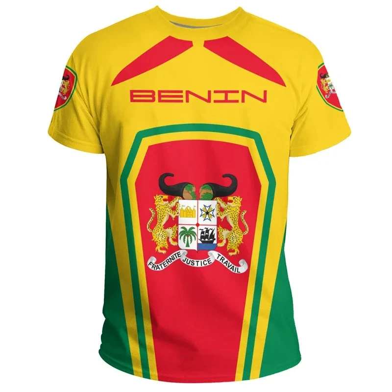 

Benin Flag Men's T-shirt 3D Print Benin National Emblem Gym Tops Short Sleeve Crew Neck Oversized Sportswear Tee Shirt Clothing