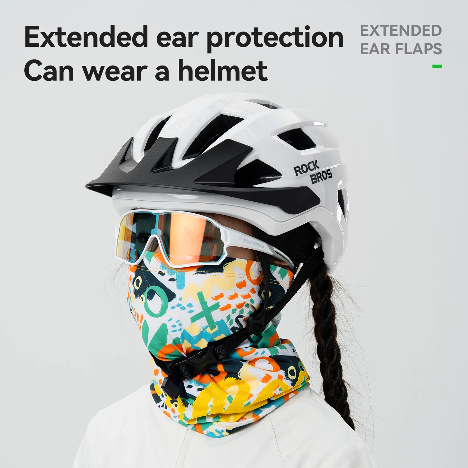 

ROCKBROS Children Reversible Warm Scarf Fleece-Lined Ear-Warming Hat High Elasticity Breathable Built-in Drawstring Sports Mask