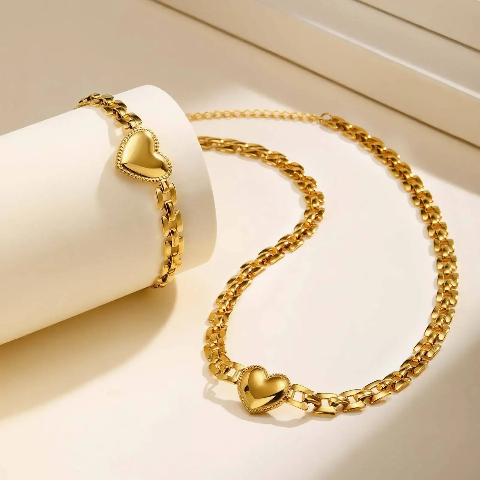 

Vnox Trendy Strap Chain Collar For Women, Stainless Steel Suit Sweater Collar With Heart, 2025 Autumn Business Causal Jewelry