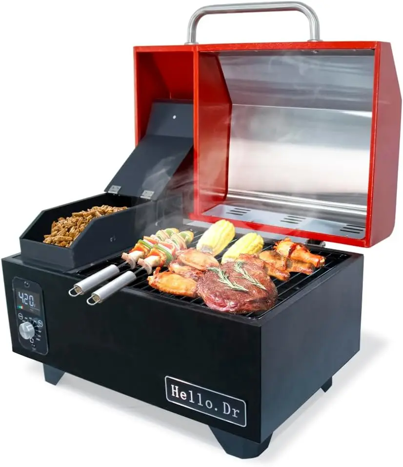 Hello. , Portable Pellet Smoker, Tabletop Smoker Grill 8 in 1 for RV Camping Tailgating RV Cooking BBQ, O