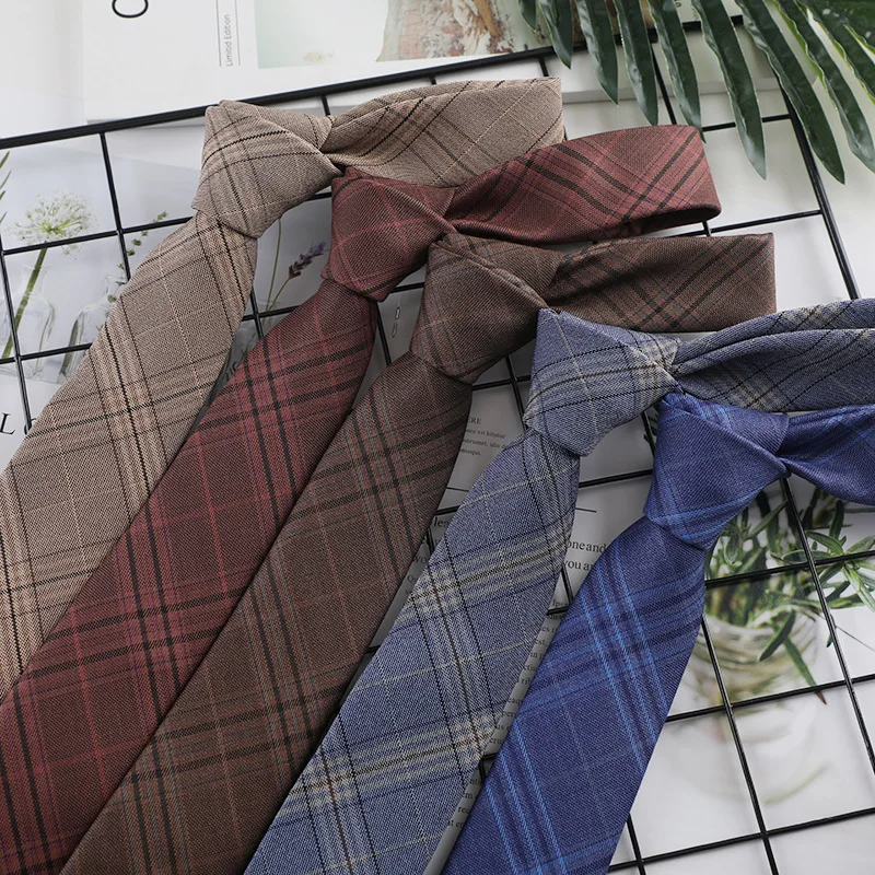 Corbata de Algodón de 6CM Estilo Universitario Japonés, Hecha a Mano para Estudiantes, Diseño a Cuadros, Uniforme JK