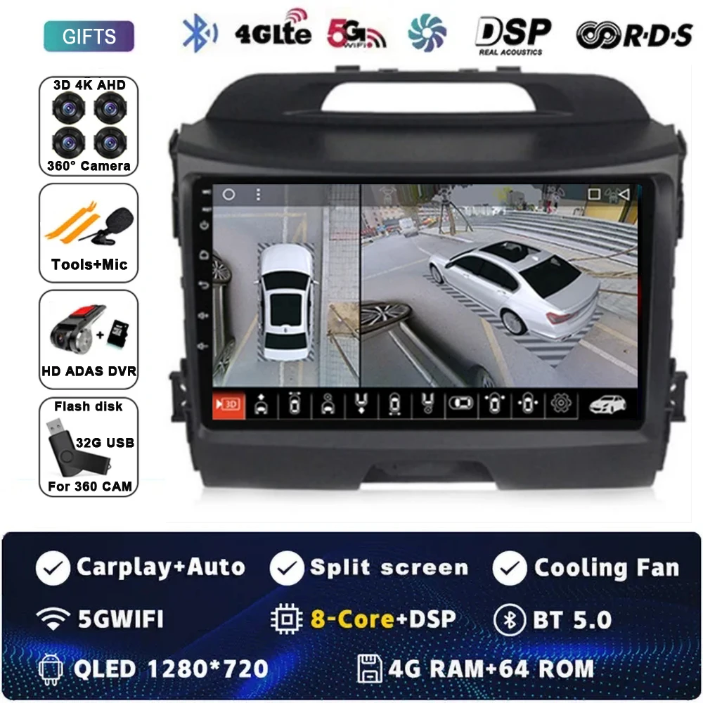 Android 15 Autoradio Android Voor KIA Sportage 3 Sportage R 2010-2016 Carplay Multimedia Speler autoradio 4G wifi Qualcomm 2din