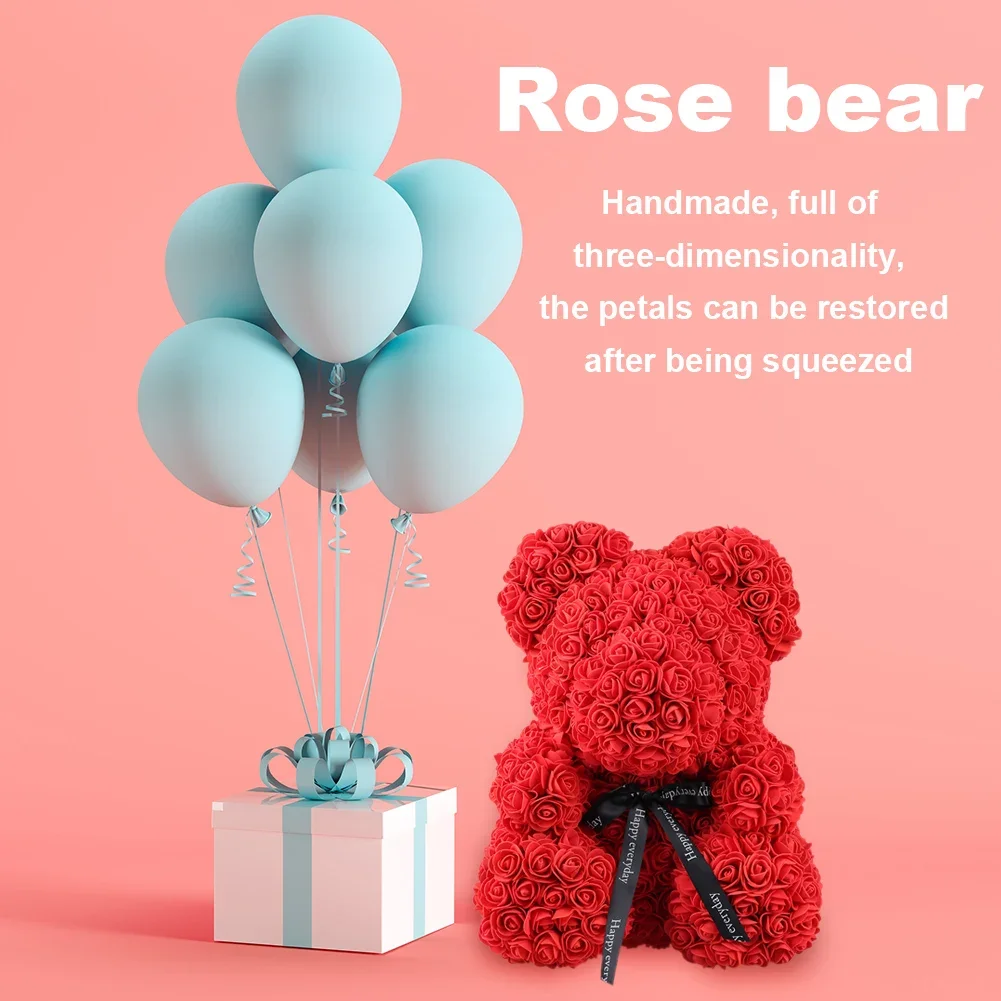 24CM Teddy Rose Bear Artificial Flower Rose of Bear Christmas Decoration for Home Valentines Women Gifts Support Dropshipping