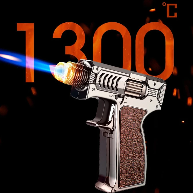 One Key Linkage Ignition High Power Spray Gun Blue Flame Butane Gas Lighter Safety Lock Switch Outdoor BBQ Kitchen Cigar Lighter