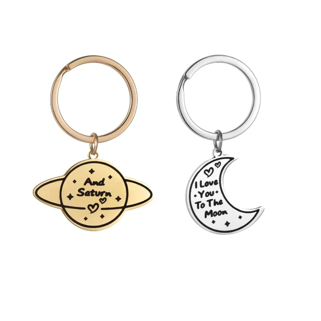 Cosmic Planet Mond Schlüsselanhänger Edelstahl Herren und Damen Modischer Charm Stern Auto Schlüsselanhänger Paar Jubiläum Schmuck Gif
