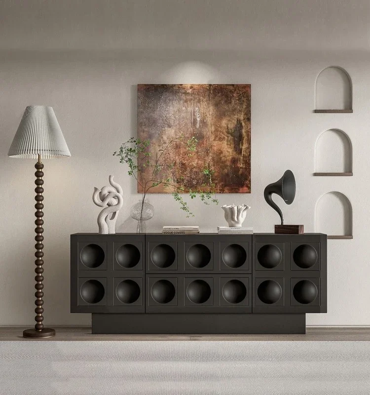 خزانة جانبية لتناول الطعام باللون الأسود بتصميم كلاسيكي فرنسي إيطالي حديث وخفيف فاخر وحدة خزانة باب راقية وتصميم خزانة جانبية مخصصة