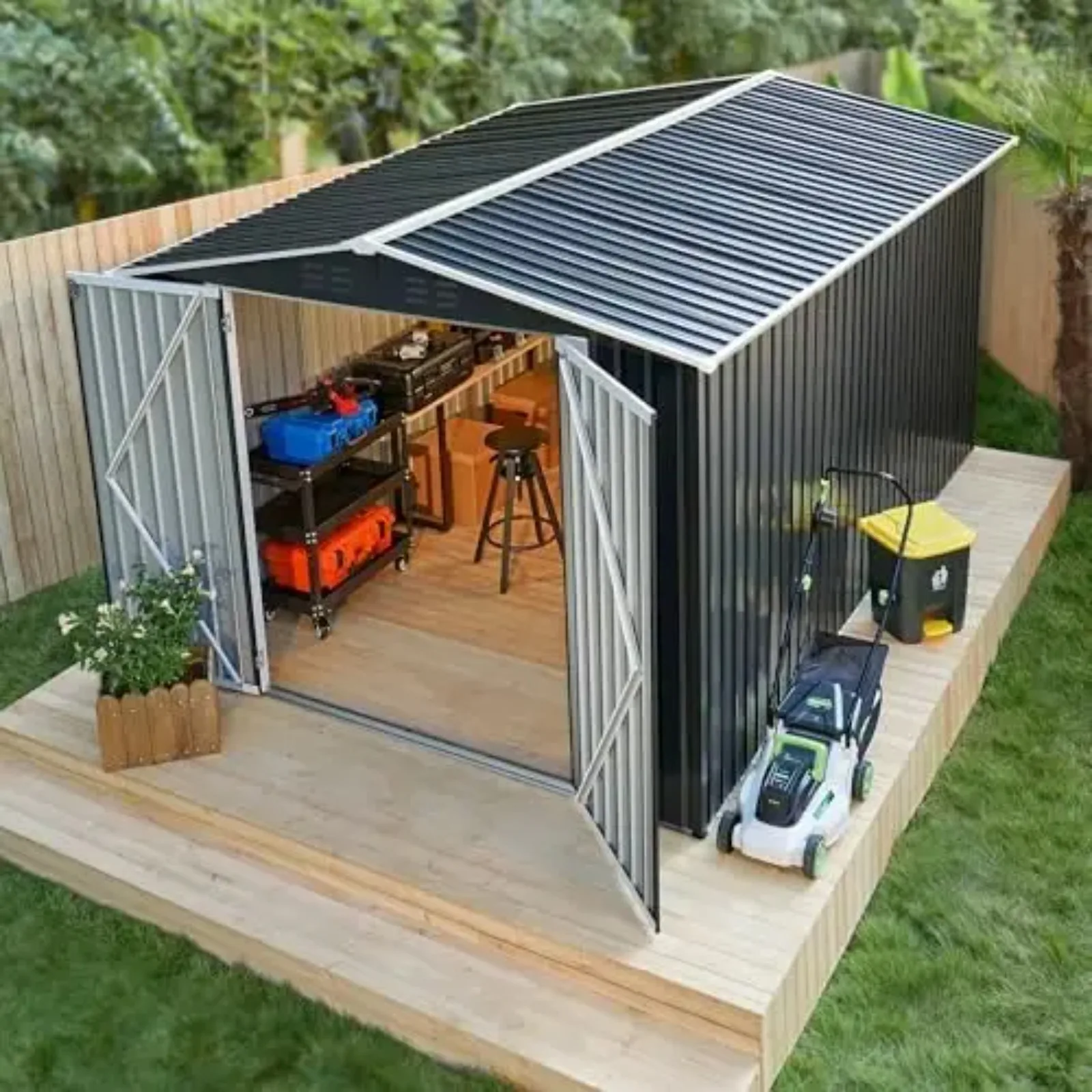 8 x 12 FT Outdoor Storage Shed | Metal Garden Shed with Updated Frame Structure, Tool Sheds for Backyard Garden Patio