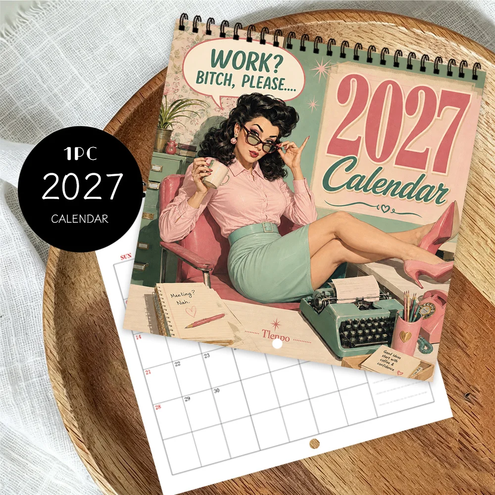 1pc 2027 Office Roasting Wall Calendar,12‑Month Planner,Gift For Back‑to‑School,Christmas,New Year,Free Stickers Included