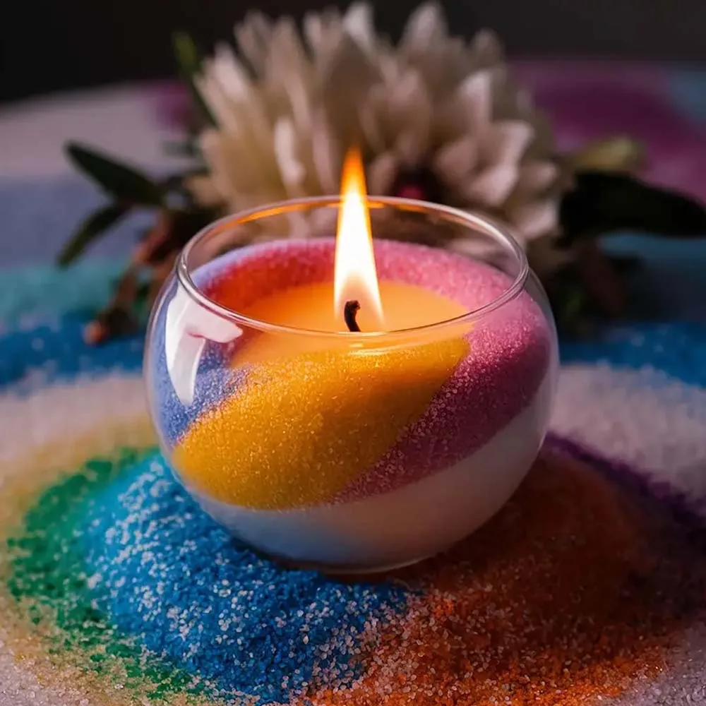 مجموعة صنع شموع شمع رملية 10 ألوان/10 جرام - 10 جرام شمع محبب لكل لون، 5 قطع فتائل لصنع الشموع المزخرفة