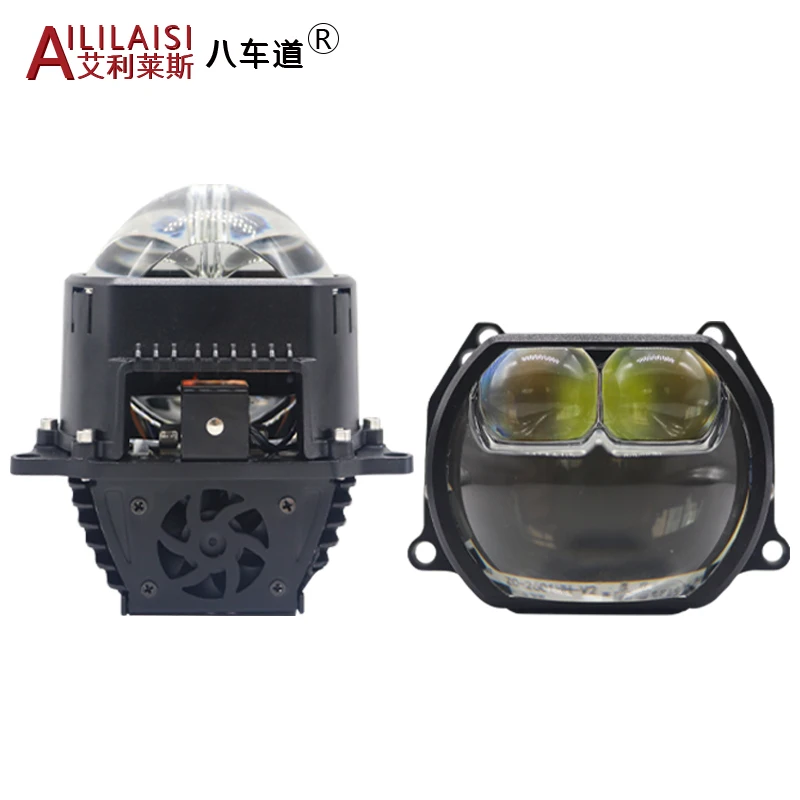 High power 86W fan LED dual beam headlights super bright high and low beam spotlight square dual direct laser lens headlights