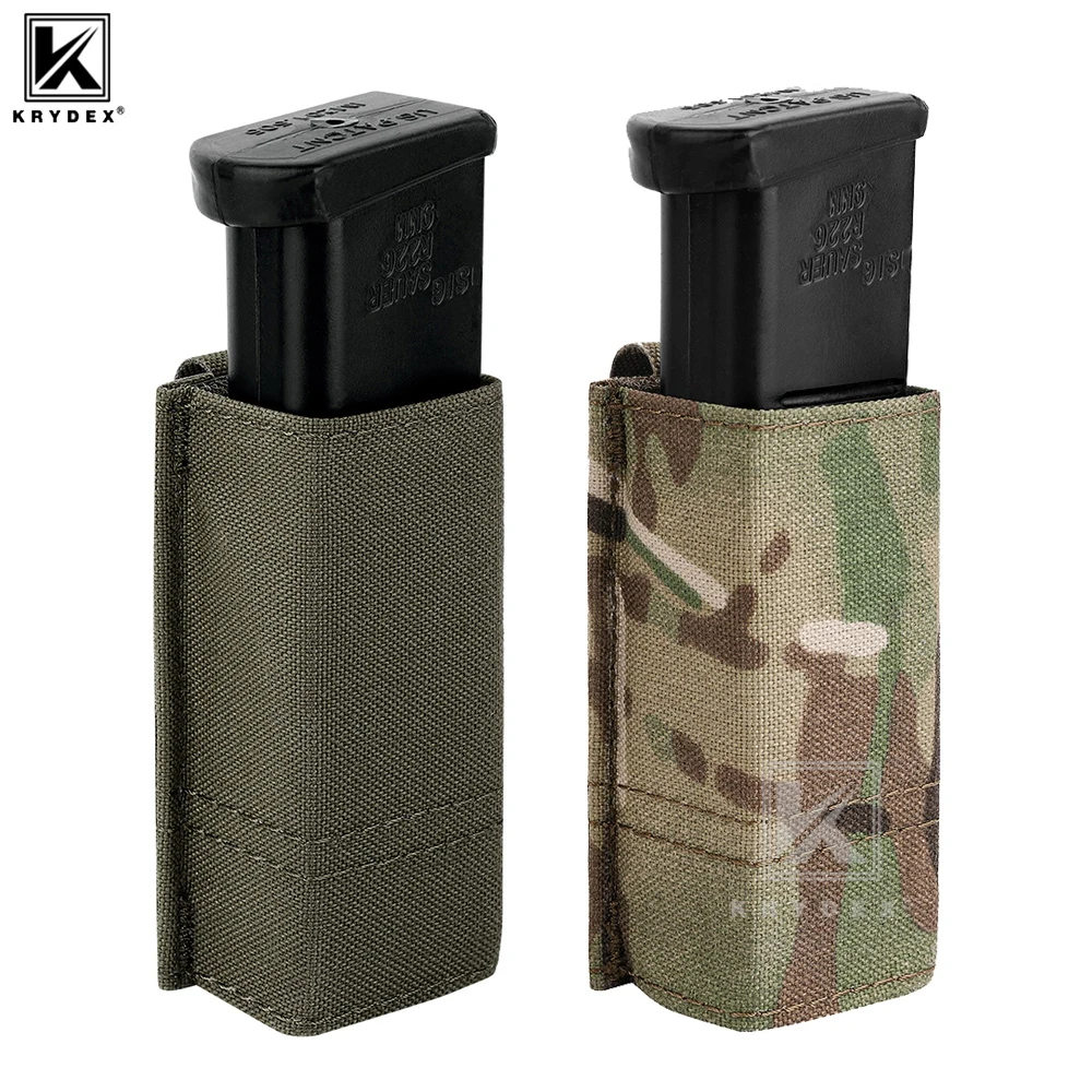 KRYDEX 9mm Single Pistol Mag Pouch Tactical Nylon MOLLE Magazine Pouch Holder Insert Duty Belt Vest Hunting Airsoft Accessories