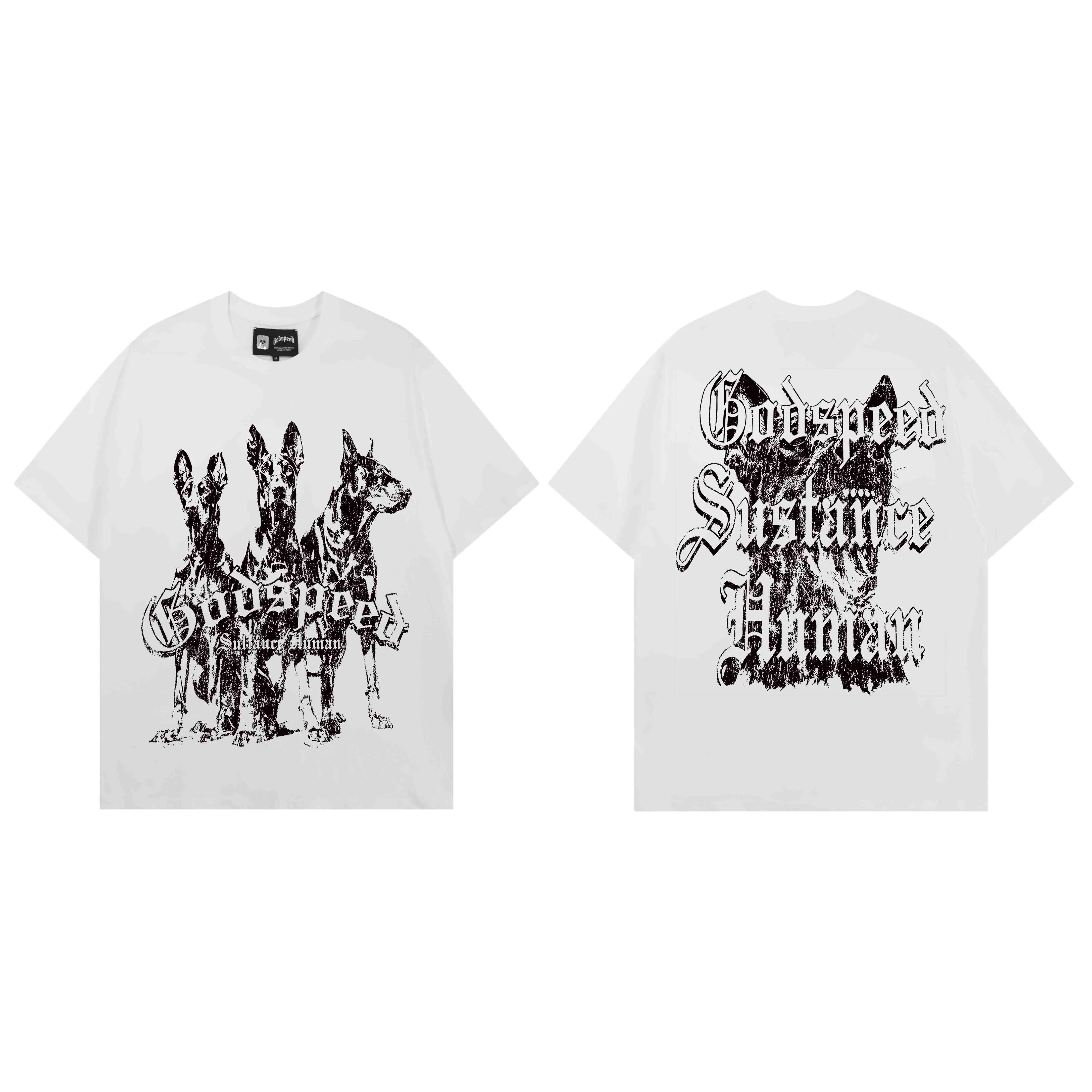 American Style Godspeed Retro Hunting Dog INS High Quality Double Thread Heavyweight Pure Cotton Loose Summer Short Sleeve T-...