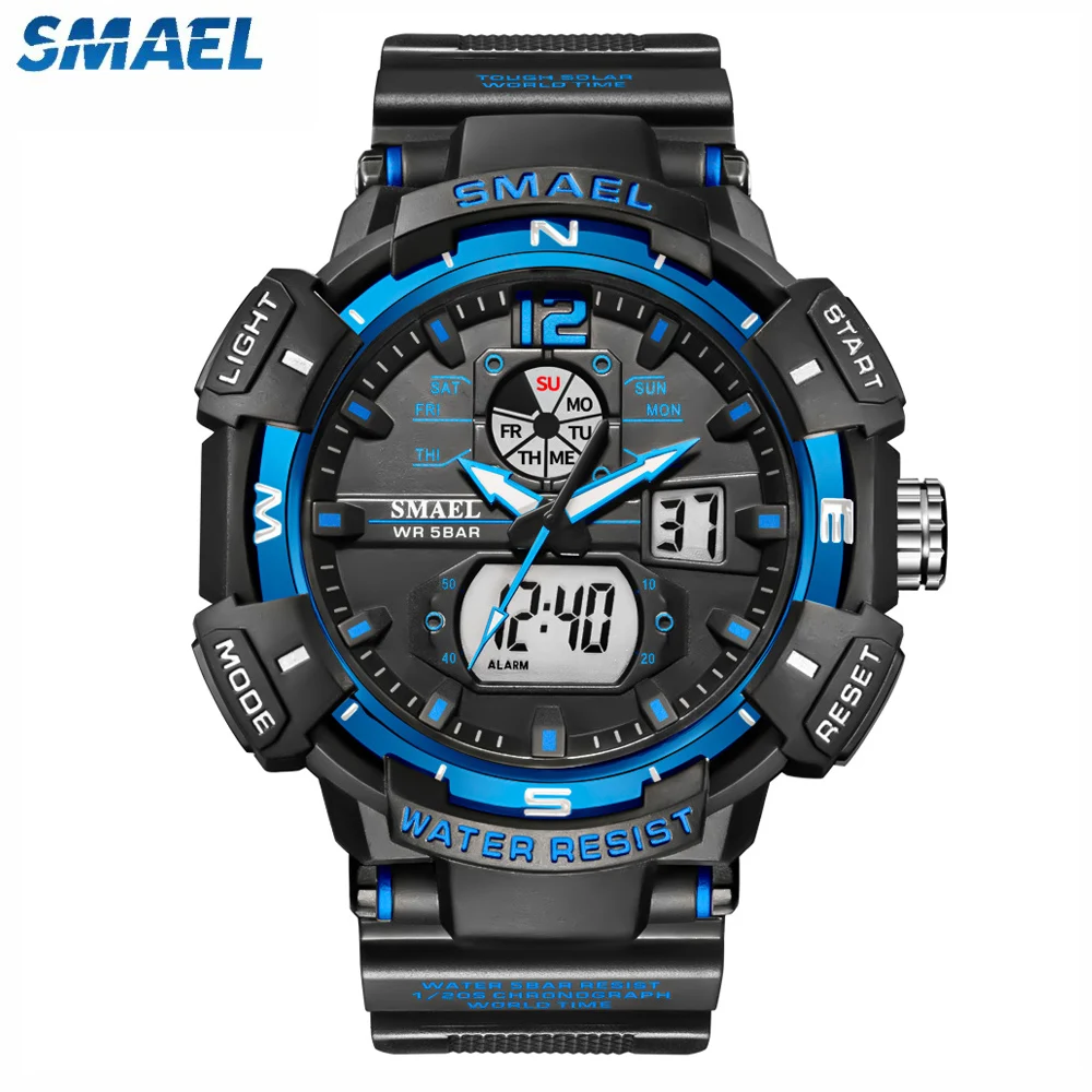 

SMAEL спортивные часы мужские кварцевые часы цифровая светодиодная подсветка секундомер будильник часы для мужчин военные наручные часы с двойным временем