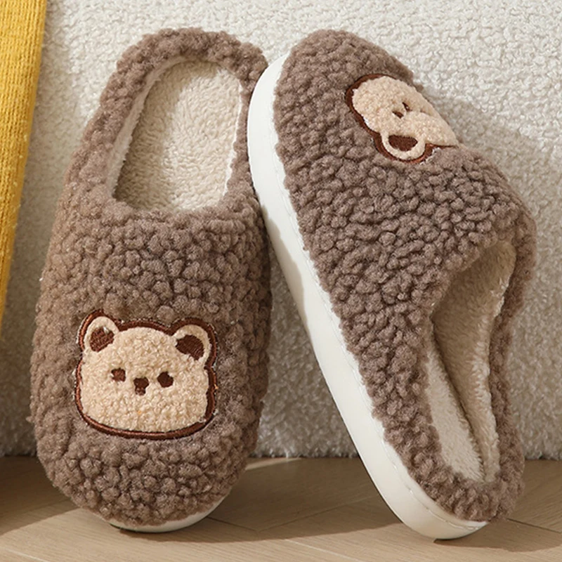 

Non Slip Cartoon Cotton Slippers for Women Cute Bear Pattern Home Cotton Slippers Woman 2025 Winter New Indoor Soft Sole Shoes