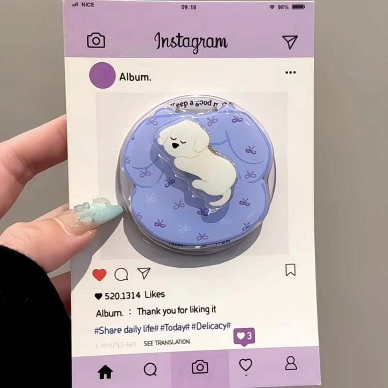 Korean Cartoon Rotation Puppy  For Magsafe Magnetic Phone Griptok Grip Tok Stand For iPhone 15 Wireless Charging Case Holder