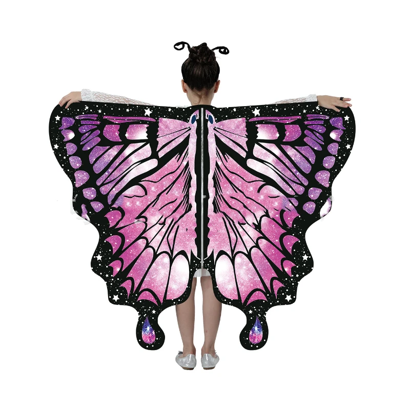 Butterfly Wings Costume Girl Fairy Dress Up Halloween Party Kids Cape Shawl Rainbow Monarch Nymph Pixie Scarf Stage Show New