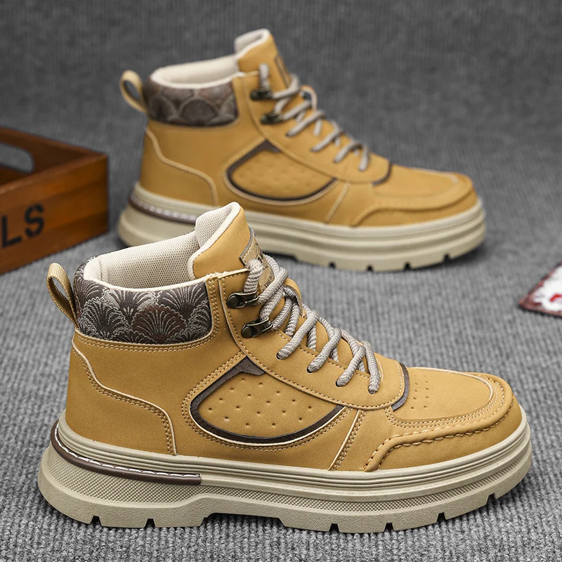 

Мужские короткие ботинки, осенне-зимние повседневные уличные противоскользящие износостойкие дышащие рабочие ботильоны в стиле ретро для мужчин